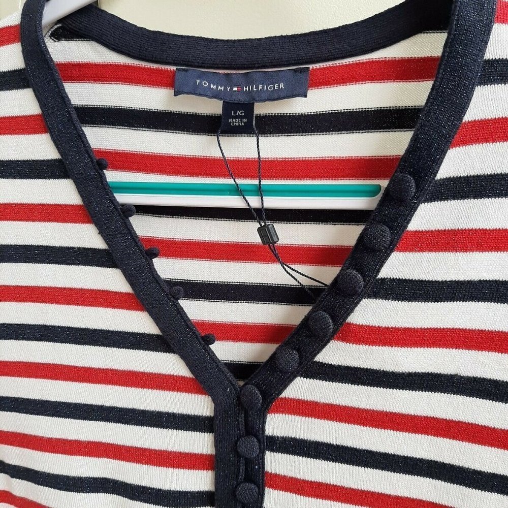 Tommy Hilfiger Women's Navy Stripes Shimmer Glitter Sweater Blouse Top, Sz L/12